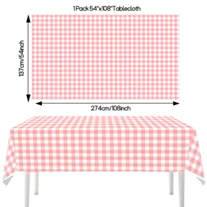 Pink white checkered disposable tablecloth 54x108 inch waterproof picnic party table cover