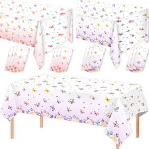 Spring Butterfly Disposable Tablecloth Flower Party Picnic Table Cover Decoration