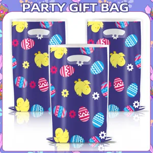 Sacs cadeaux de fête de Pâques avec impression de poussin et d'œufs, sacs de friandises jetables.