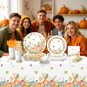 Herbst Ahornblatt Kürbis Erntedankfest Party Einweg Pappteller Becher Servietten Geschirr Set