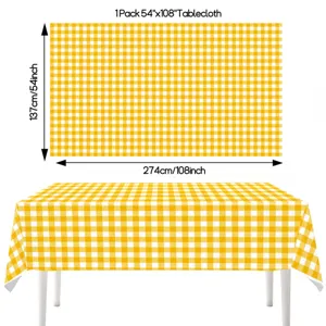Yellow checkered disposable tablecloth waterproof picnic party table cover 54x108 inch