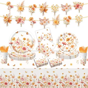 Set stoviglie festa fiori autunnali piatti di carta bicchieri tovaglioli banner decorazione
