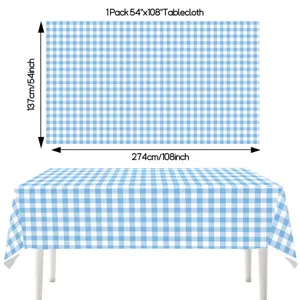 Disposable blue white plaid tablecloth 54x108 inch waterproof picnic party table cover