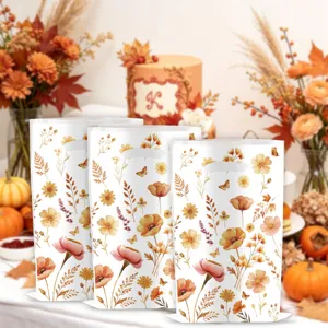 Sacchetti festa floreali autunnali con design botanico ad acquerello per celebrazioni.