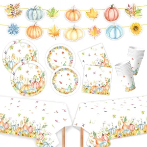 Erntedankfest Herbst Ahornblatt Kürbis Thema Einweg Pappteller Becher Servietten Tischdecke Banner Party Geschirr Set Dekoration Bedarf