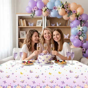Spring butterfly flower disposable plastic PE tablecloth for party and picnic decoration.
