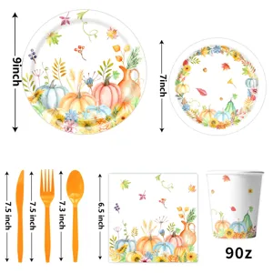 Herbst Erntedank Kürbis Pappteller Becher Servietten Besteck Party Set Deko Zubehör