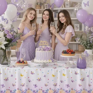 Spring floral butterfly print disposable PE tablecloth for party decoration use.