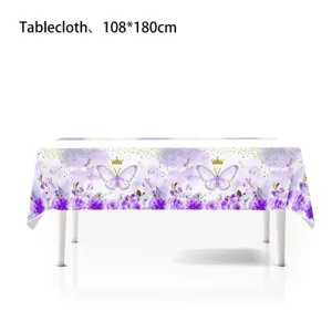 Spring floral butterfly printed disposable PE tablecloth 108x180cm party decoration picnic