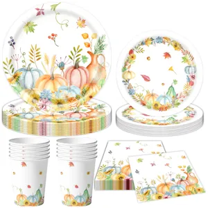 Herbst Erntedank Party Geschirr Set mit Kürbis und Ahornblatt Pappteller Becher Servietten.