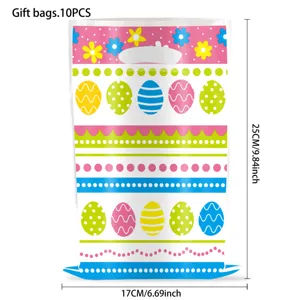 Sachets cadeaux en plastique motif de Pâques, sacs à friandises colorés œufs de Pâques, 17x25cm, 10p.