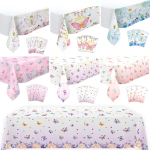 Spring Floral Butterfly Theme Disposable PE Tablecloth Waterproof Table Cover For Birthday Party Picnic Gathering Event Decoration
