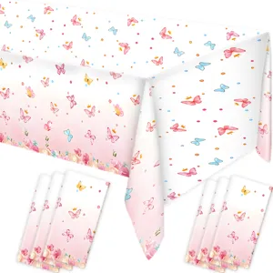 Waterproof butterfly and flower themed disposable PE tablecloth and napkins set.