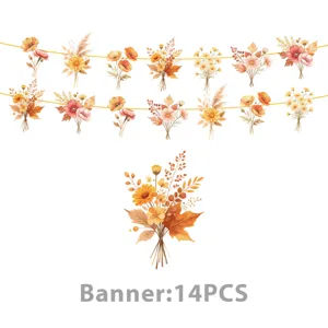 Σετ διακόσμησης banner πάρτι φθινοπωρινών λουλουδιών 14τμχ γιρλάντα φύλλων