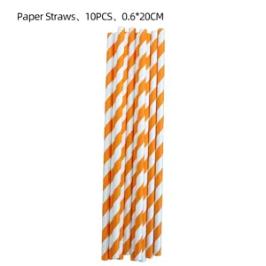 Pajitas de papel a rayas naranjas y blancas, pack de 10, 0.6x20cm ecológicas para fiestas