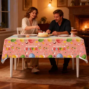 Oster Tischdecke mit süßem Hasen und bunten Eiern Motiv für festliche Party Deko.