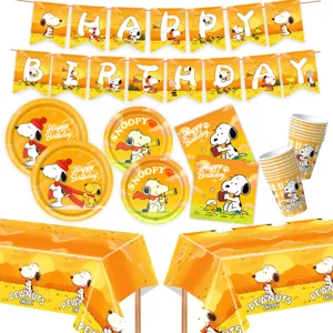 Cartoon Theme Birthday Party Decoration Tableware Banner Paper Plates Cups Napkins Tablecloth Cake Topper Set For Kids Party Supplies