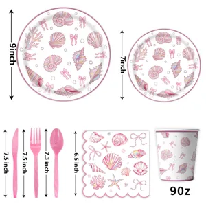 Rosa Muschel motivierte Partygeschirr Set mit Papptellern Bechern und Servietten