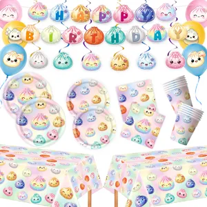 Süße Regenbogen Brötchen Thema Partyzubehör Set Geburtstag Deko Pappteller Becher Servietten Banner Tischdecke Partyzubehör