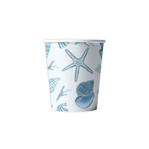 Blauer Ozean Themen Pappbecher mit Muscheln und Seesternen Design für Sommerparty und Geburtstag.