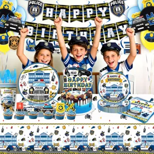 Polizei Thema Kinder Geburtstag Party Deko Set Pappteller Becher Banner Tischdecke