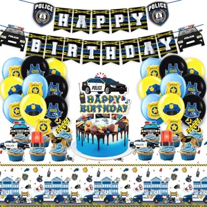 Polizei Thema Geburtstag Party Deko Set mit Banner Ballon Kuchen Topper und Becher