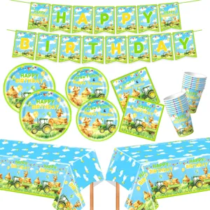 Vogelscheuche Traktor Bauernhof Thema Geburtstagsparty Einweggeschirr Zubehör Pappteller Tassen Servietten Tischdecke Banner Für Kinder Dekoration