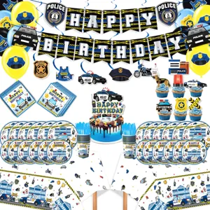 Polizei Motto Geburtstag Party Dekoration Set mit Girlande Luftballons und Papptellern.