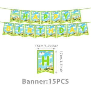Bauern Traktor Geburtstag Party Banner Set mit farbigen Schwalbenschwanz Flaggen 15 Stk