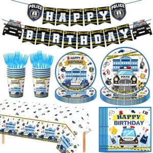Polizei Thema Kinder Geburtstag Party Dekoration Set mit Pappteller Bechern Girlande