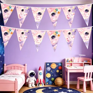 Rosa Weltraum Astronaut Thema Wimpelkette Banner fur Kindergeburtstag Party Dekoration.