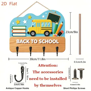 Plaque de porte en bois de rentrée scolaire crochet mural bus scolaire détail dimensions