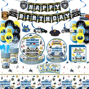 Polizei Thema Geburtstag Party Deko Set mit Banner Pappteller Bechern und Luftballons