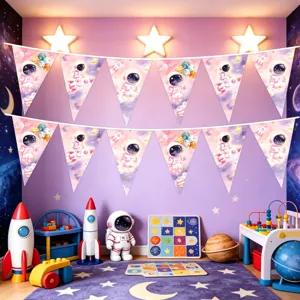 Rosa Batika Astronauten Wimpelkette für Party Dekoration Weltall Kindergeburtstag Zubehör