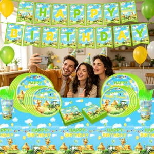 Traktor Party Geschirr Set, Pappteller Becher Servietten Tischdecke Kindergeburtstag.