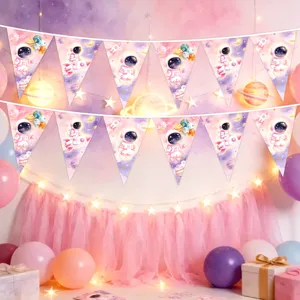 Rosa Batik Weltall Astronaut Wimpelbanner fuer Kindergeburstag Party Haengende Dekoration.