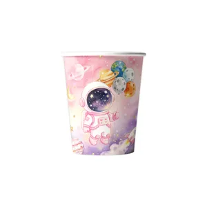 Rosa Aquarell Weltraum Astronaut Pappbecher fuer Kinder Geburtstag Party Dekoration Zubehoer