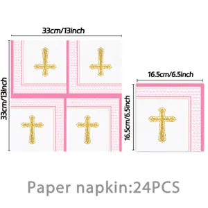 Rosa Kreuz Thema Party Papierservietten Taufe Geschirr entfaltet 33cm gefaltet 16.5cm 24St