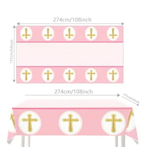 Rosa Kreuz Party Tischdecke Taufe Dekoration wasserdichte Kunststoff Tischabdeckung für Babyparty
