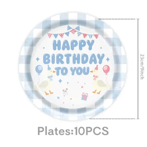 Einweg blaue Gänse Geburtstag Pappteller, 23cm Party Geschirr Zubehör für Kinder Feier.