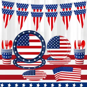 Amerikanische Flagge Partygeschirr Set Pappteller Becher Servietten Banner Dekoration