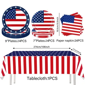 US-Flaggen-Mottoparty-Geschirr-Set Detail, Pappteller, Servietten und Tischdecke Spezifikation.