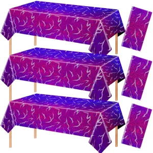 Holografische lila Party Tischdecke und Servietten Set, wasserdichte Einweg Tischabdeckung.