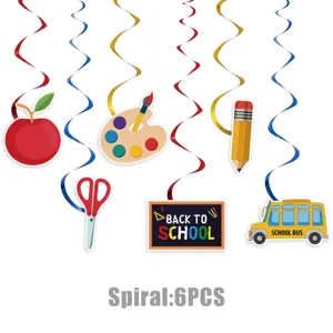 Zurück zur Schule Party Deko hängende Spiralen, 6 Stk. bunte Schulthema Ausschnitte Set.