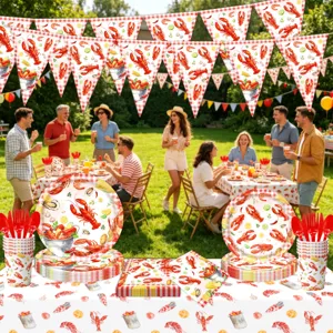 Hummer Party Einweggeschirr Set Teller Becher Servietten Banner Deko Sommer Grillfest