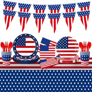 4. Juli Party Geschirr Set US Flagge Pappteller Becher Servietten Tischdecke Deko