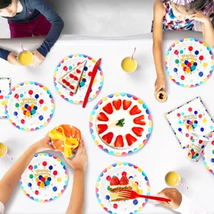 Colorful dots balloons birthday party tableware set paper plates cups balloons decor.