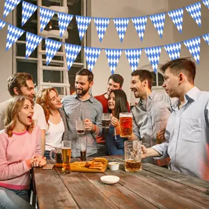 Oktoberfest party decoration blue and white diamond pattern triangular hanging bunting banner.