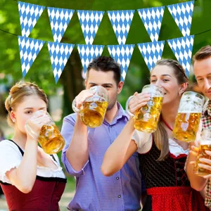 Oktoberfest blue and white diamond bunting banner party hanging triangle flags decoration
