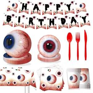 Halloween gruselig Augen Party Geschirr Set Pappteller Becher Servietten Tischdecke Deko Banner
